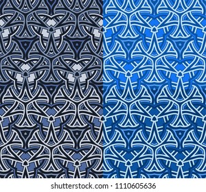 Abstract 4 seamless patterns with modern ornament of blue shades
