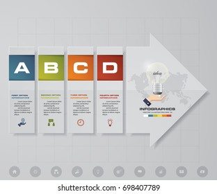 Abstract 4 steps infographics elements with arrow shape elements.Vector illustration. Align in vertical dimension. EPS10.