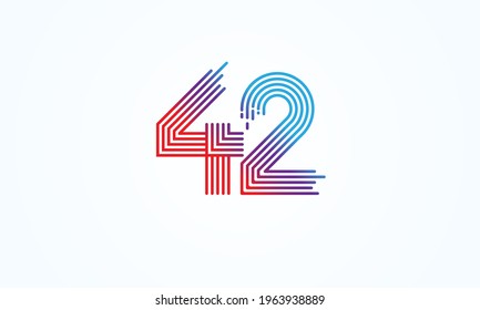 Abstract 42 Number Logo, number 42 monogram line style, usable for anniversary, business and tech logos, flat design logo template, vector illustration	