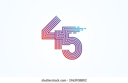 Abstract 45 Number Logo, number 45 monogram line style, usable for anniversary, business and tech logos, flat design logo template, vector illustration	