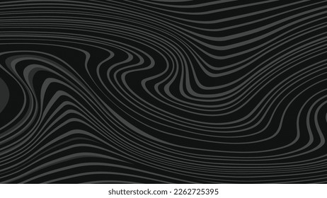Resumen de fondo líquido 4K con diseño de fondo de pared. Diseño de línea gris ondulada en fondo negro. EPS 10 vectorial art. Modelo minimalista de fondo moderno 
