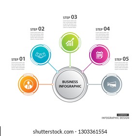 Abstract 5 circle infographics number options template. Vector illustration background. Can be used for workflow layout, data, business step, banner.