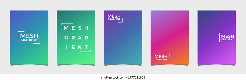 Abstract 5 fluid mesh gradient colors backgrounds set. Modern vector template for flyer, brochure, cover, catalog, poster, leaflet, etc. Colored graphic composition. Editable vector.