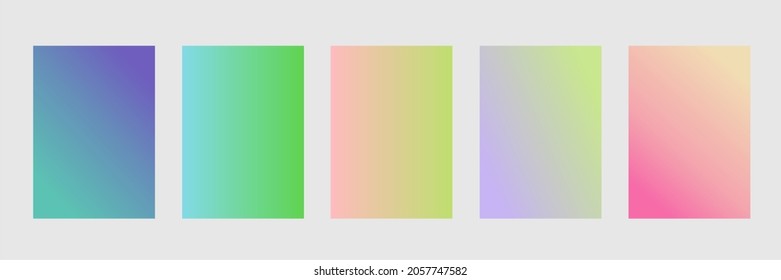 Abstract 5 fluid shapes mesh gradient colors backgrounds set. Modern vector template for brochure, flyer, cover, catalog, poster. Colored fluid graphic composition. Editable vector.