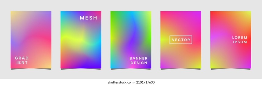 Abstract 5 fluid shapes mesh gradient colors backgrounds. Colorful modern vector template for brochure, flyer, cover, catalog, etc in A4 size. Colored fluid graphic composition.