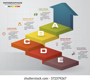 abstract 5 steps business presentation template. Infographics of 5 steps stair with arrow. EPS10. 