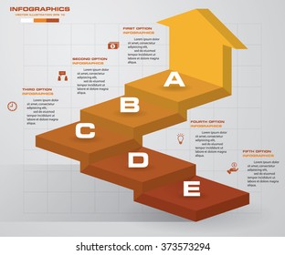 abstract 5 steps business presentation template. Infographics of 5 steps stair with arrow. EPS10. 