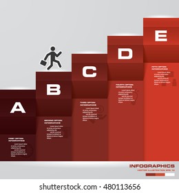 Abstract 5 steps business presentation template. 5 steps color align in vertical dimension. Vector.