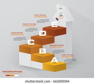 Abstract 5 steps business presentation template. 5 steps color aligned in vertical dimension stair.