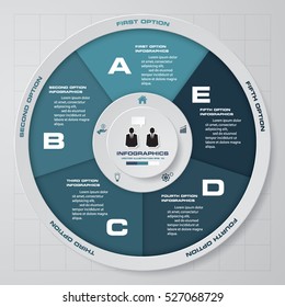 Abstract 5 steps circle/wheel infographis elements.Vector illustration.