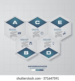 abstract 5 steps in hexagonal shape template. Vector Illustration