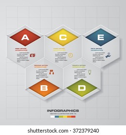 abstract 5 steps in hexagonal shape template. Vector Illustration