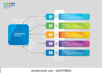 Resumen 5 pasos infográficos plantilla de opciones de número. Ilustración vectorial. Se puede utilizar para diseño de flujo de trabajo, diagrama, opciones de paso empresarial, banner, diseño web.
