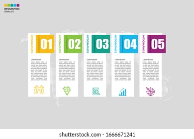 Resumen 5 pasos infográficos plantilla de opciones de número. Ilustración vectorial. Se puede utilizar para diseño de flujo de trabajo, diagrama, opciones de paso empresarial, banner, diseño web.