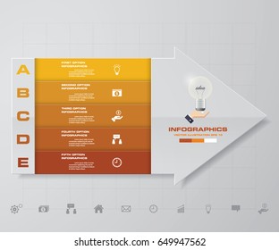 Abstract 5 steps infographis with arrow shape elements.Vector illustration.