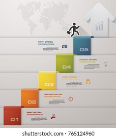 Abstract 5 steps infographis element with arrow shape and 5 steps elements. 