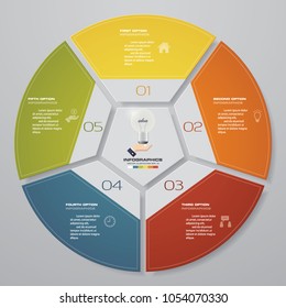 Abstract 5 steps modern pie chart infographics elements.Vector illustration. EPS 10.