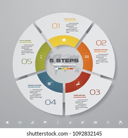 Abstract 5 Steps Modern Pie Chart Infographics Elements.Vector Illustration. EPS 10.