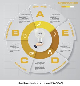 Abstract 5 steps modern pie chart infographics elements.Vector illustration.