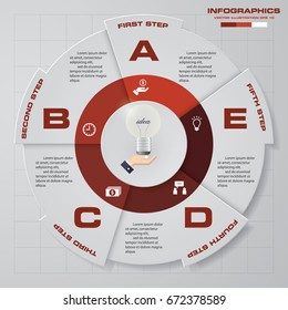 Abstract 5 steps modern pie chart infographics elements.Vector illustration.
