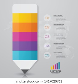 Abstract 5 steps pencil infographics chart design element for data presentation.	

