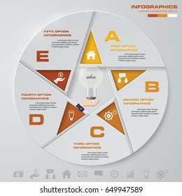 Abstract 5 steps pie chart infographics elements.Vector illustration.