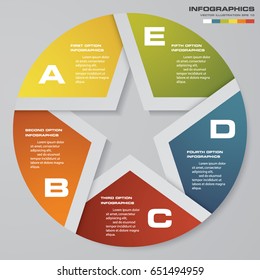 Abstract 5 steps pie chart infographics elements.Vector illustration.