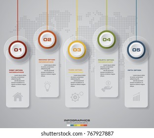 Abstract 5 steps process. Simple&Editable abstract design element. Hanging 5 steps speech bubble. Vector.