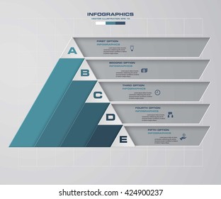 Abstract 5 steps pyramid shape layout. with free space for sample text template/graphic or website layout. Vector. EPS10.
