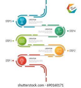 Abstract 5 Steps Road Timeline Infographic Template. Vector Illustration.