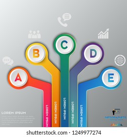Abstract 5 steps template with global shape.Vector illustration.Can be used for workflow layout, diagram, step by step infographics, graph, chart, web design.