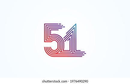 Abstract 51 Number Logo, number 51 monogram line style, usable for anniversary, business and tech logos, flat design logo template, vector illustration