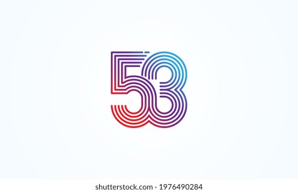 Abstract 53 Number Logo, number 53 monogram line style, usable for anniversary, business and tech logos, flat design logo template, vector illustration