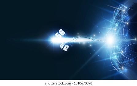 Abstract 5G and 4G Arrow Light out technology background Hitech communication concept innovation send for planet earth with sunrise and technology network. vector illustration