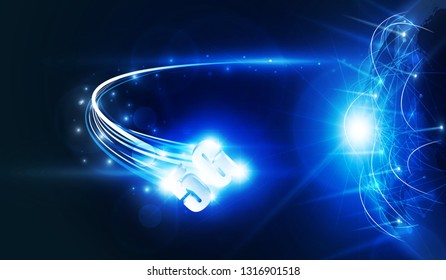 Abstract 5G Arrow Light out technology background Hitech communication concept innovation send for planet earth with sunrise and technology network. vector illustration