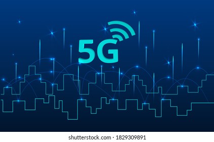 Abstract 5G icon with dot point connect line design, communication network concept. High speed, broadband telecommunication. vector design.