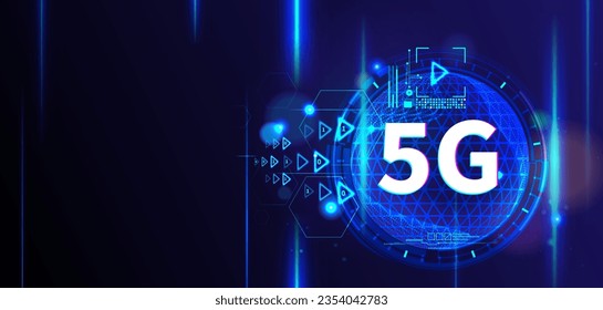Abstract 5G internet connection. Global network high speed data transmission innovation. world data net concept technology, mobile Internet, new generation networks. dark blue background vector EPS10