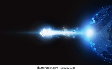 Abstract 5g Light out technology background Hitech communication concept innovation send for planet earth with sunrise and technology network. vector illustration