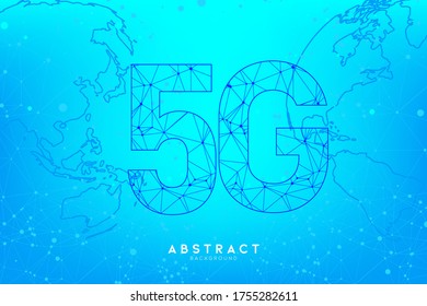 Resumen 5G Fondo de geometría triangular y fondo de escritorio. Conexión de red global, concepto de comunicaciones sociales, Banner de tecnología digital.