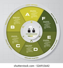 Abstract 6 steps circle/wheel infographis elements.Vector illustration.
