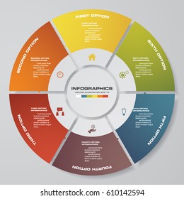 Abstract 6 steps circle/wheel infographis elements.Vector illustration.