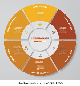 Abstract 6 steps circle/wheel infographis elements.Vector illustration.