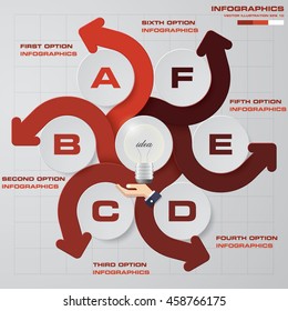 Abstract 6 steps with hand showing light bulb sign template use for infographics background. Vector.