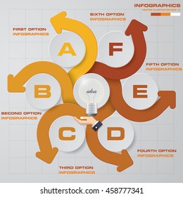 Abstract 6 steps with hand showing light bulb sign template use for infographics background. Vector.