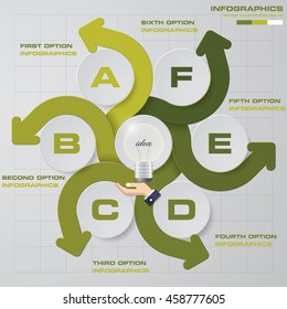Abstract 6 steps with hand showing light bulb sign template use for infographics background. Vector.