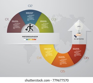 Abstract 6 steps infographis with arrow shape elements.Vector illustration.