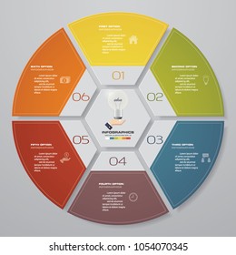 Abstract 6 steps modern pie chart infographics elements.Vector illustration. EPS 10.