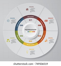 Abstract 6 steps modern pie chart infographics elements.Vector illustration. EPS 10.