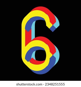 Abstract 6 symbol with colorful blending lines, vector art illustration
