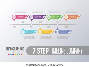 Abstract 7 steps Timeline infographics elements with icon. Vector illustration.
